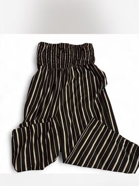 Petite Black and White Striped jumpsuit